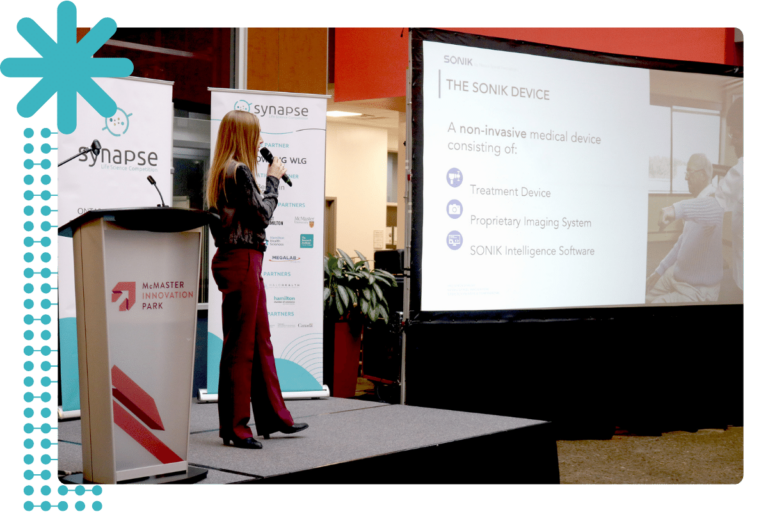 Chelsea Mackinnon of Neural Spinal Innovation pitching at the 2024 Synapse Life Science Pitch Competition